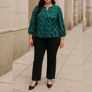 New Blue Blouse Puff Sleeve Mandarin Collar Size XL Who What Wear